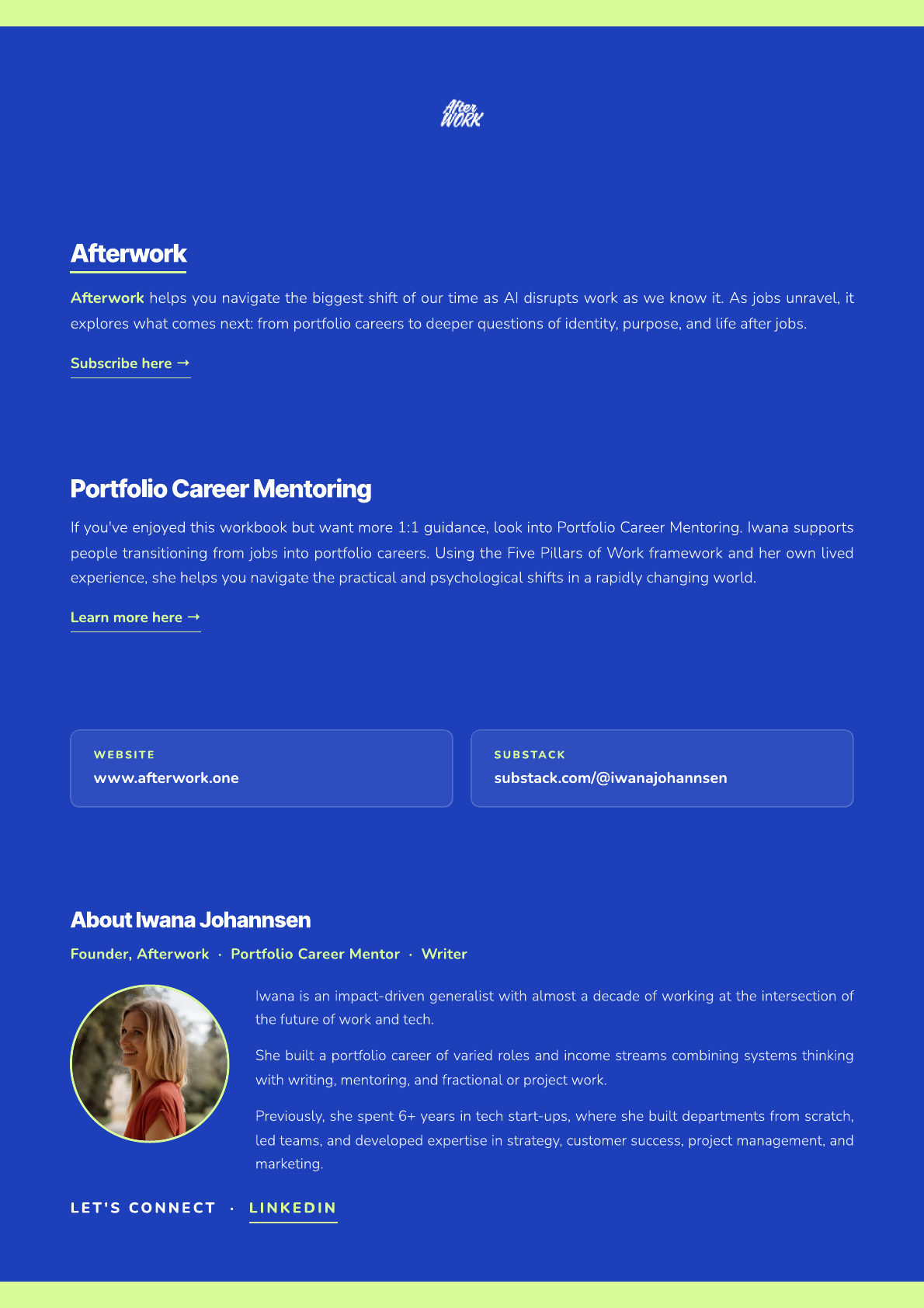 Vision Pillar Workbook · About Afterwork