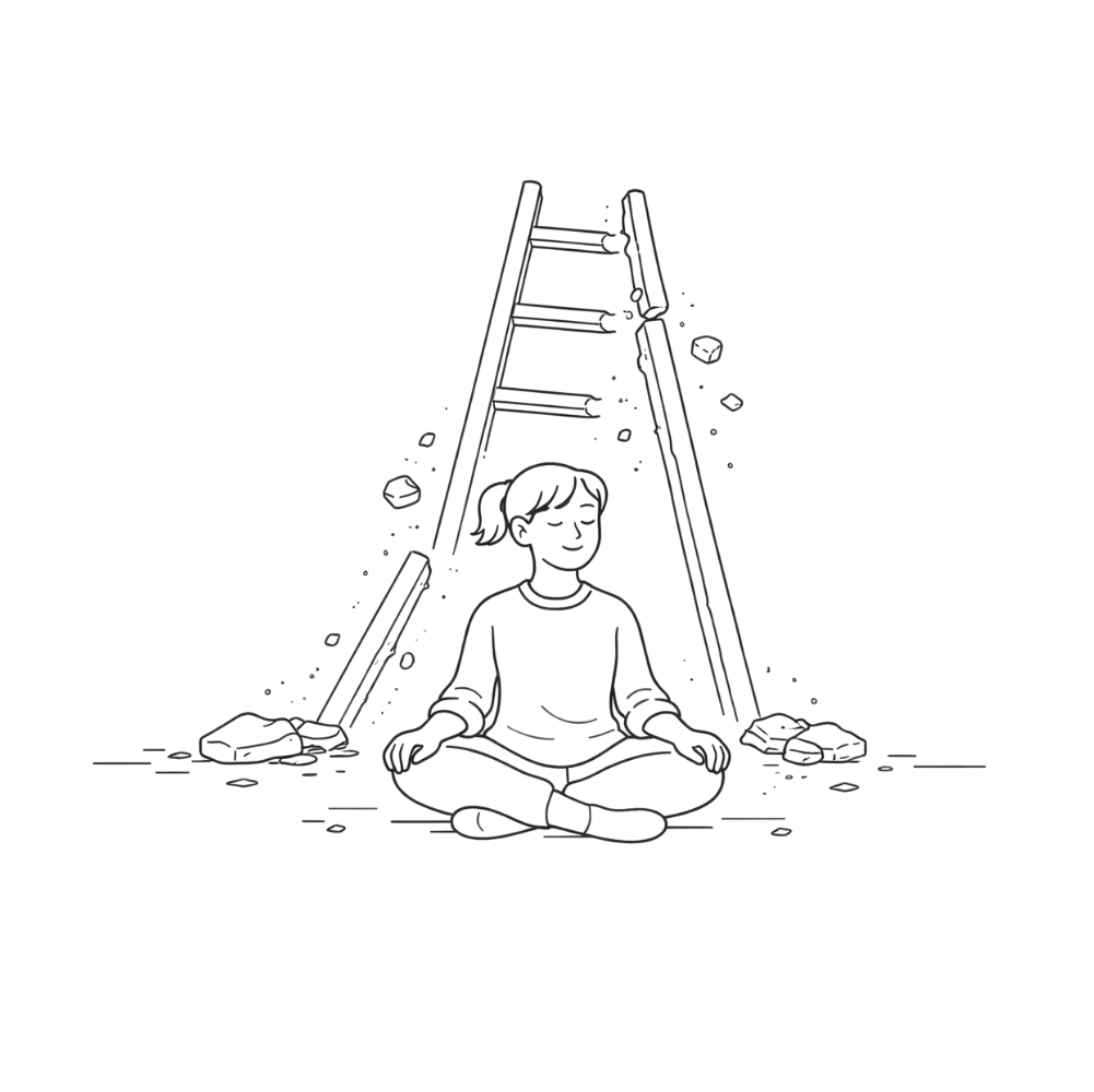 Figure sitting beside a fallen ladder, illustration for the Money pillar.